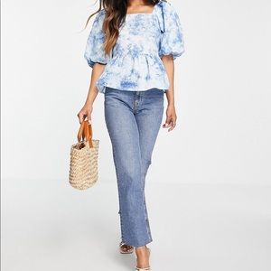 Y.A.S Cotton Puff Sleeve Smock Top in Blue Cloud Print in Medium